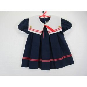 Vintage 90s Sailor Dress Baby Girl 3T Blue Short Sleeve HEMMED Wonderland